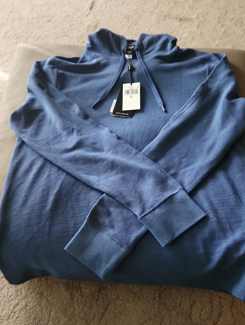 RLX Ralph Lauren Men's Blue Hooded Waffle-Knit Pullover